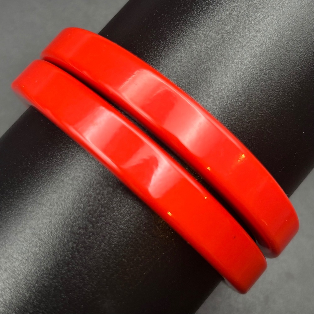 Vintage Bakelite Spacer Bangles Tomato Red Set of 2 Tested Size 7.75